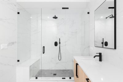 Glass Panel Shower with Black Frames